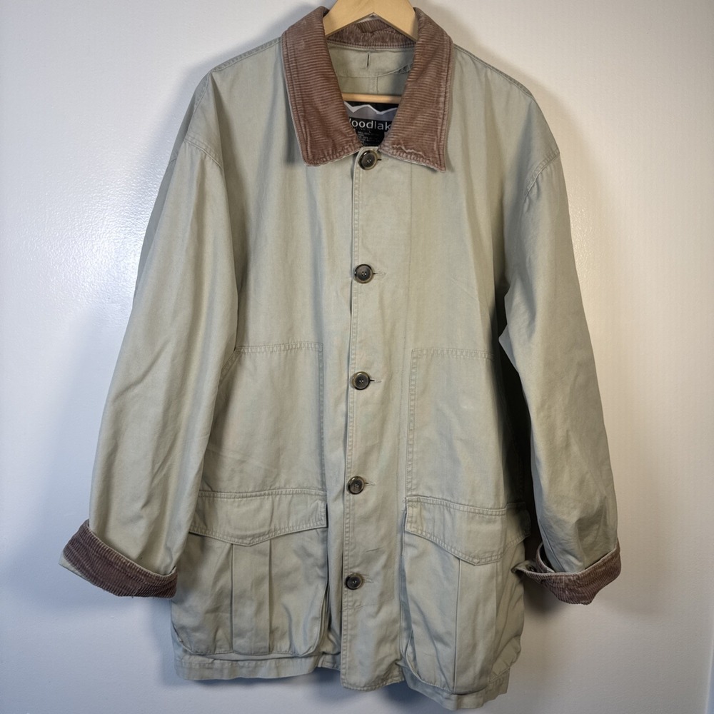Woodlake Barn Coat Chore Jacket‎ Mens Tan Corduroy Collar Unlined Long Sz Large
